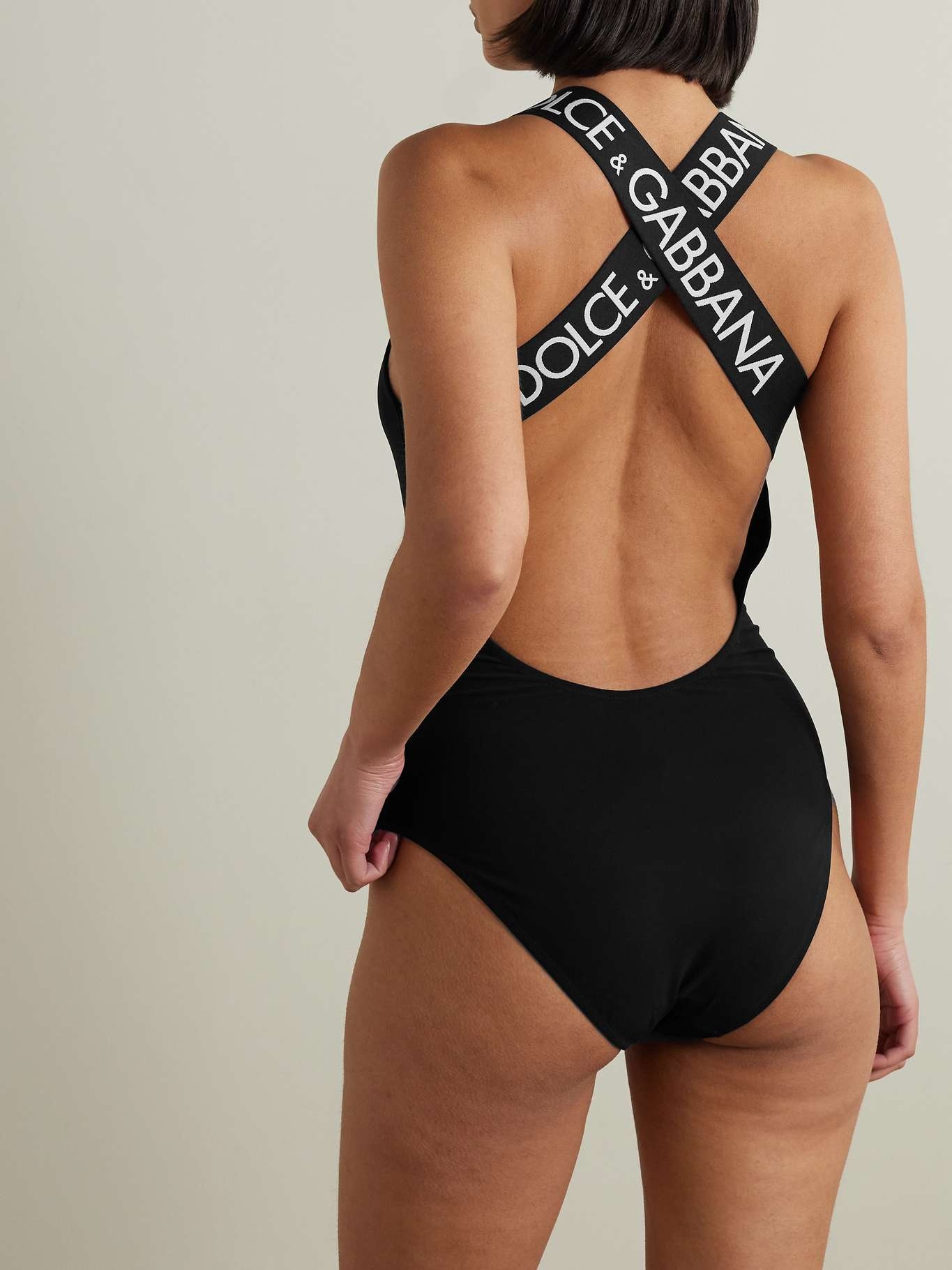 Open-back jacquard-trimmed swimsuit - 4