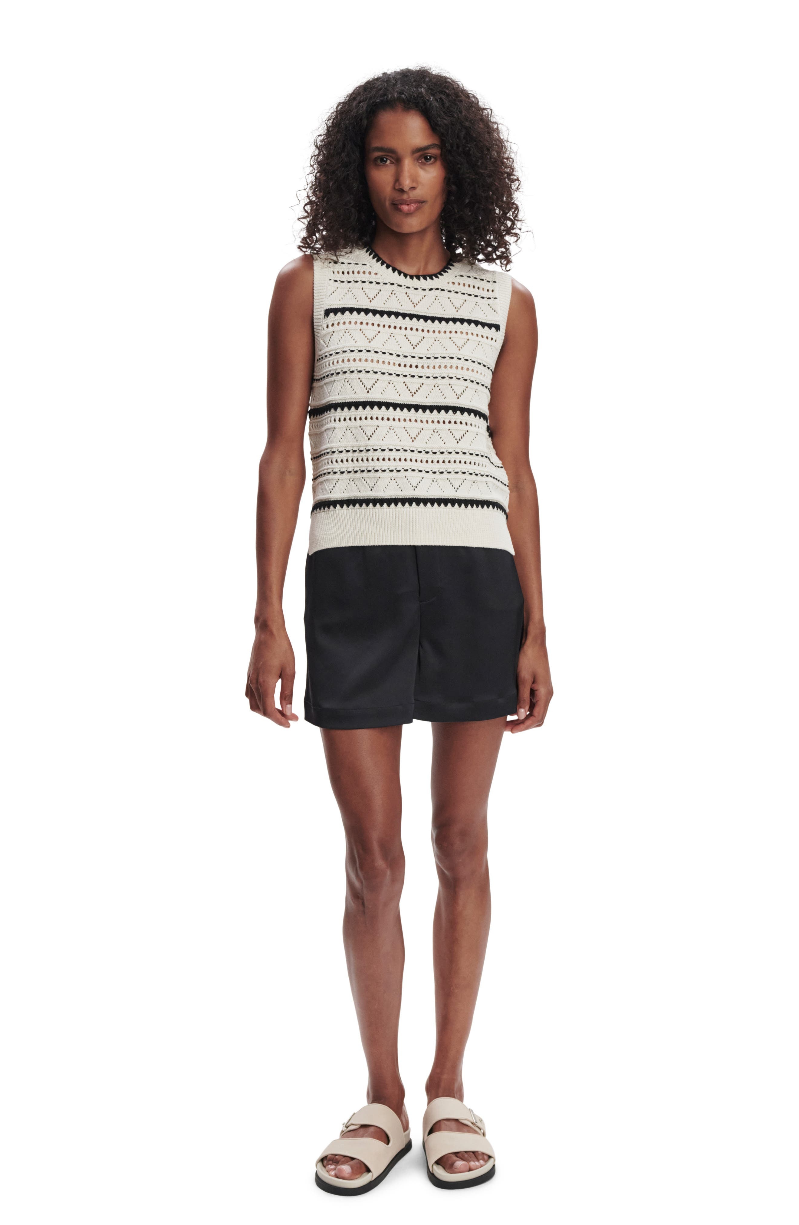 Varley Athena Pointelle Stitch Cotton Sweater Vest in Egret at Nordstrom - 7