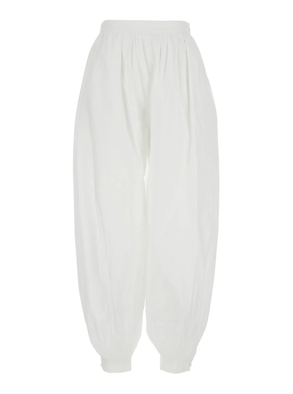 Rotate Women White Crop Pants With Elastic Waist And Balloon Design In Cotton Woman - 1