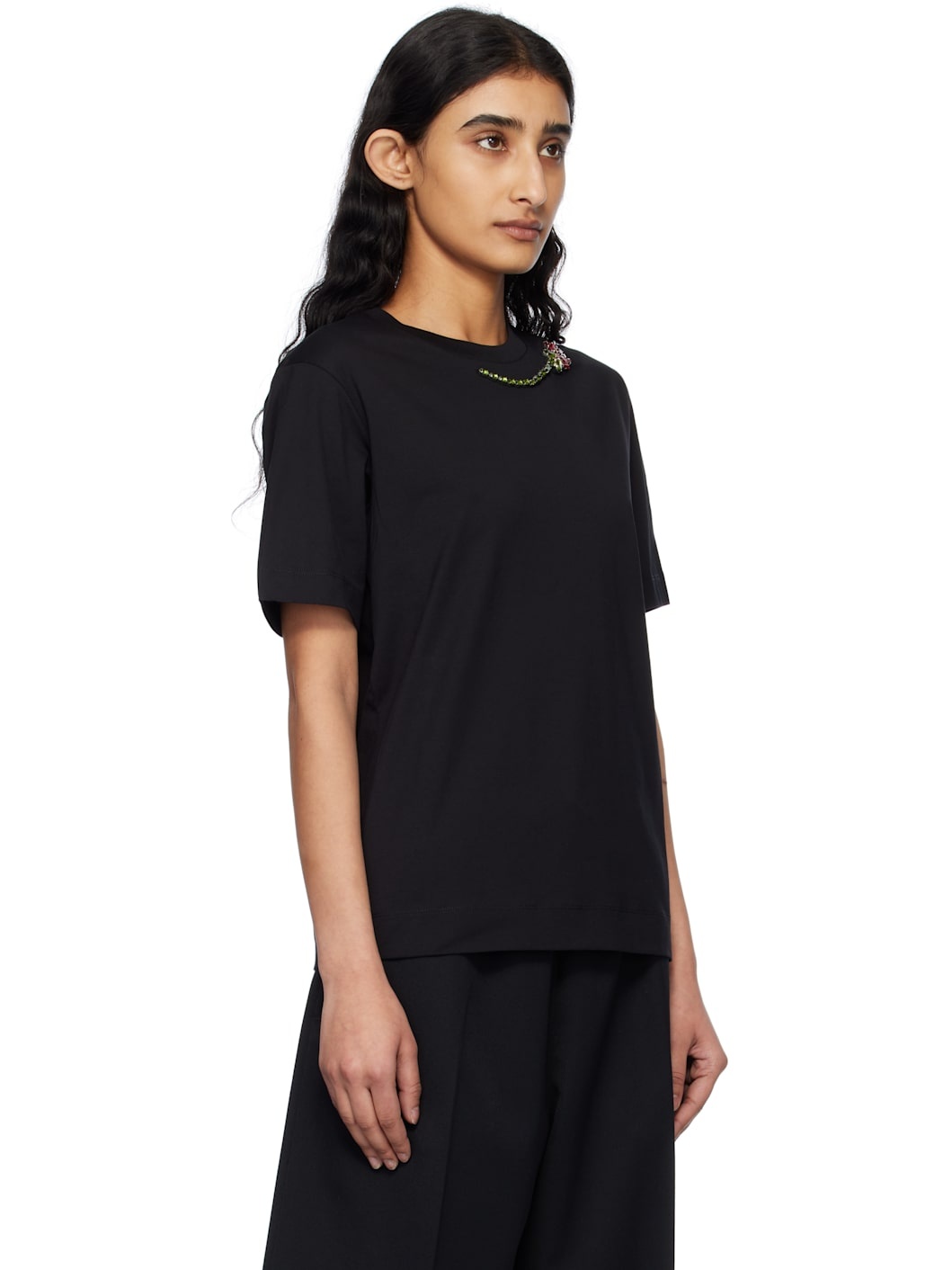 Black Embellished Flower T-shirt - 2