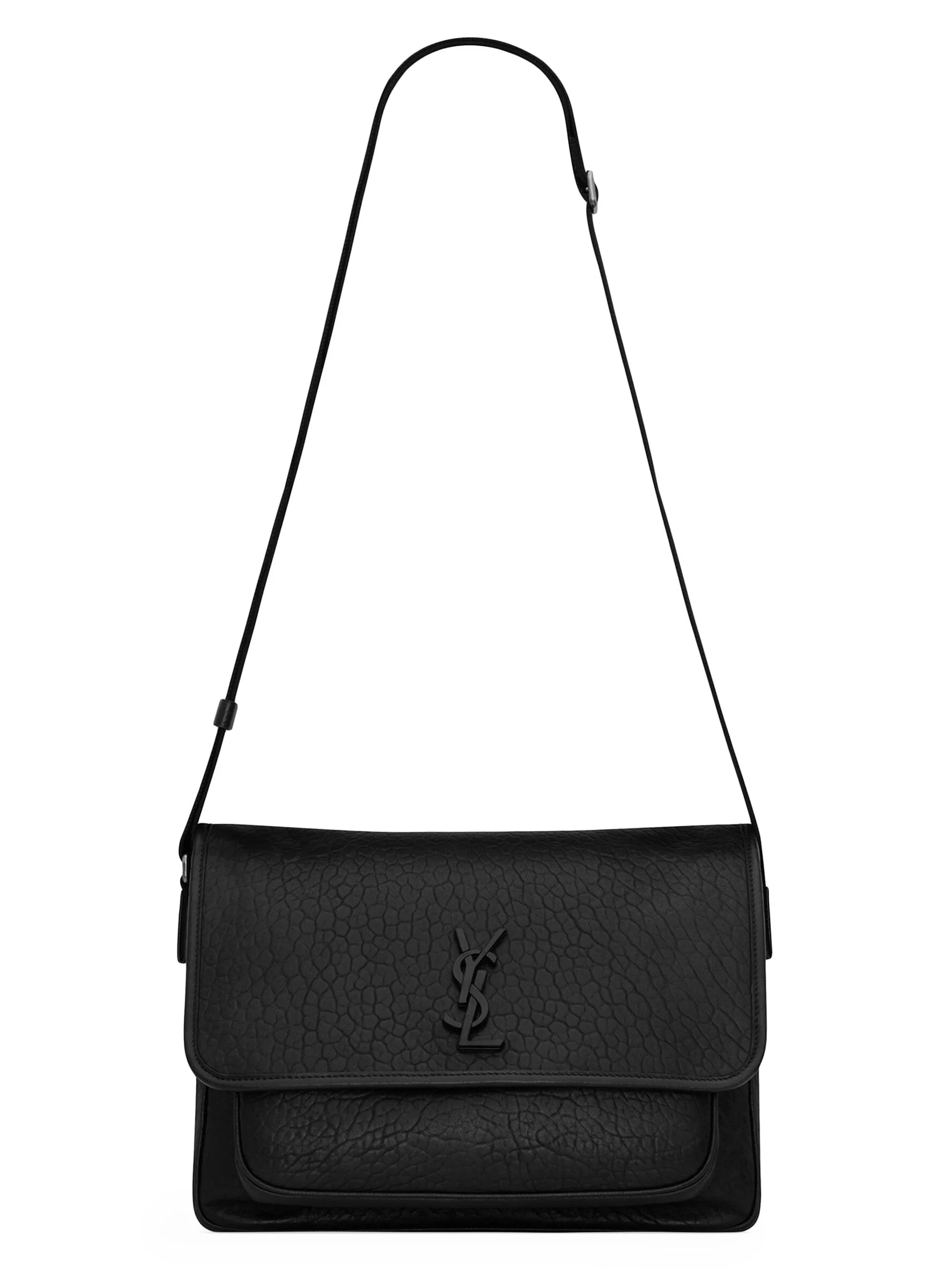 Men's Niki Messenger Bag In Grained Leather - Black - 1