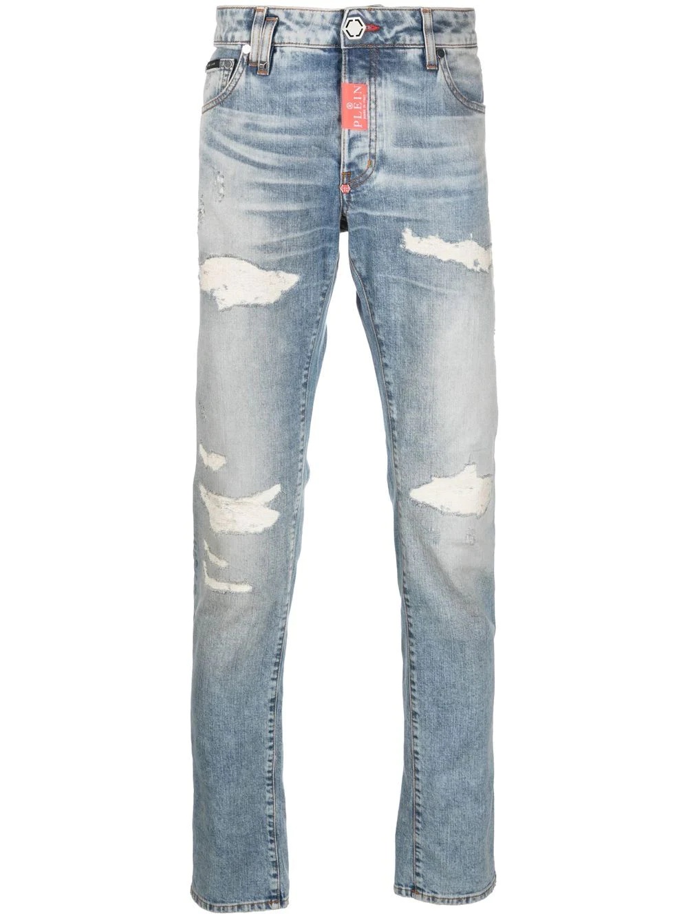 distressed straight-leg jeans - 1