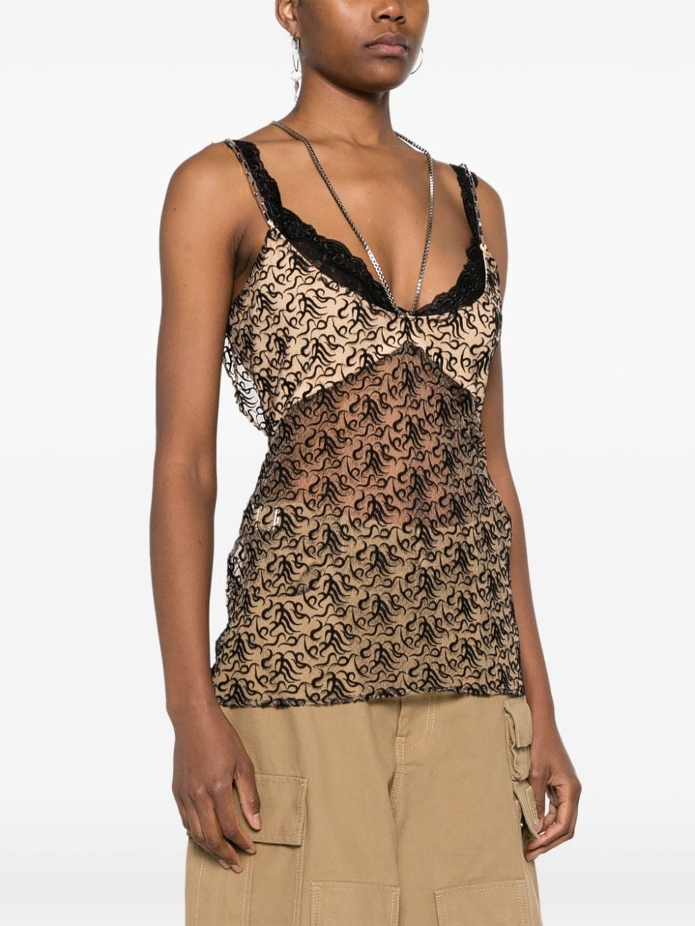 logo-embroidered tulle top - 3