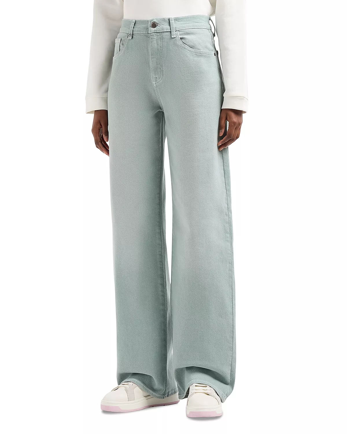 High Rise Straight Leg Jeans in Light Green - 1