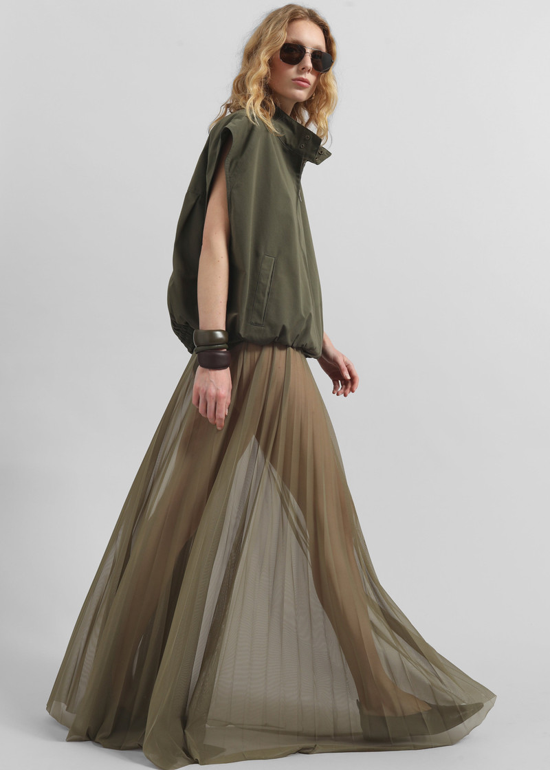 Vallen Pleated Mesh Maxi Skirt - Khaki 4