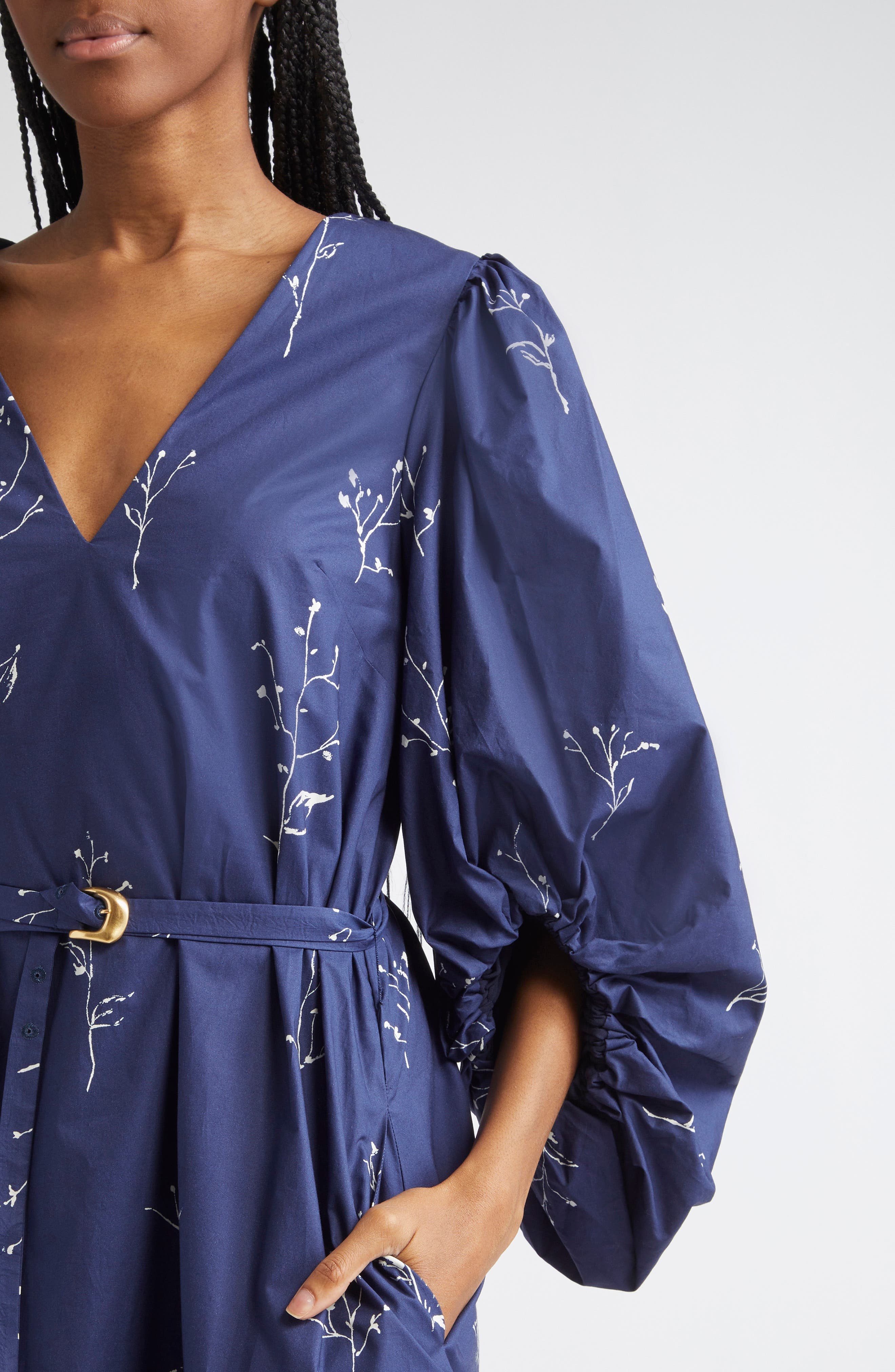 Altuzarra Corrie Botanical Print Cotton Belted Dress in Berry Blue Botanical at Nordstrom - 4