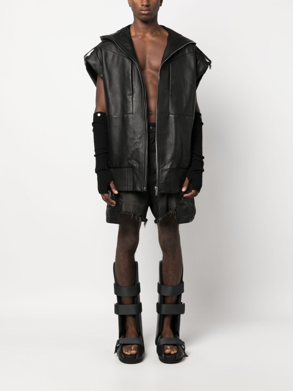 Lido sleeveless hooded leather jacket - 2