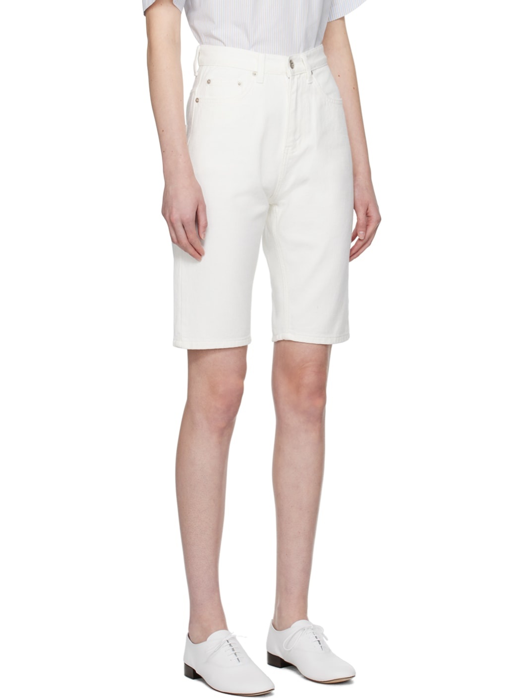 White Half White Denim Shorts - 2