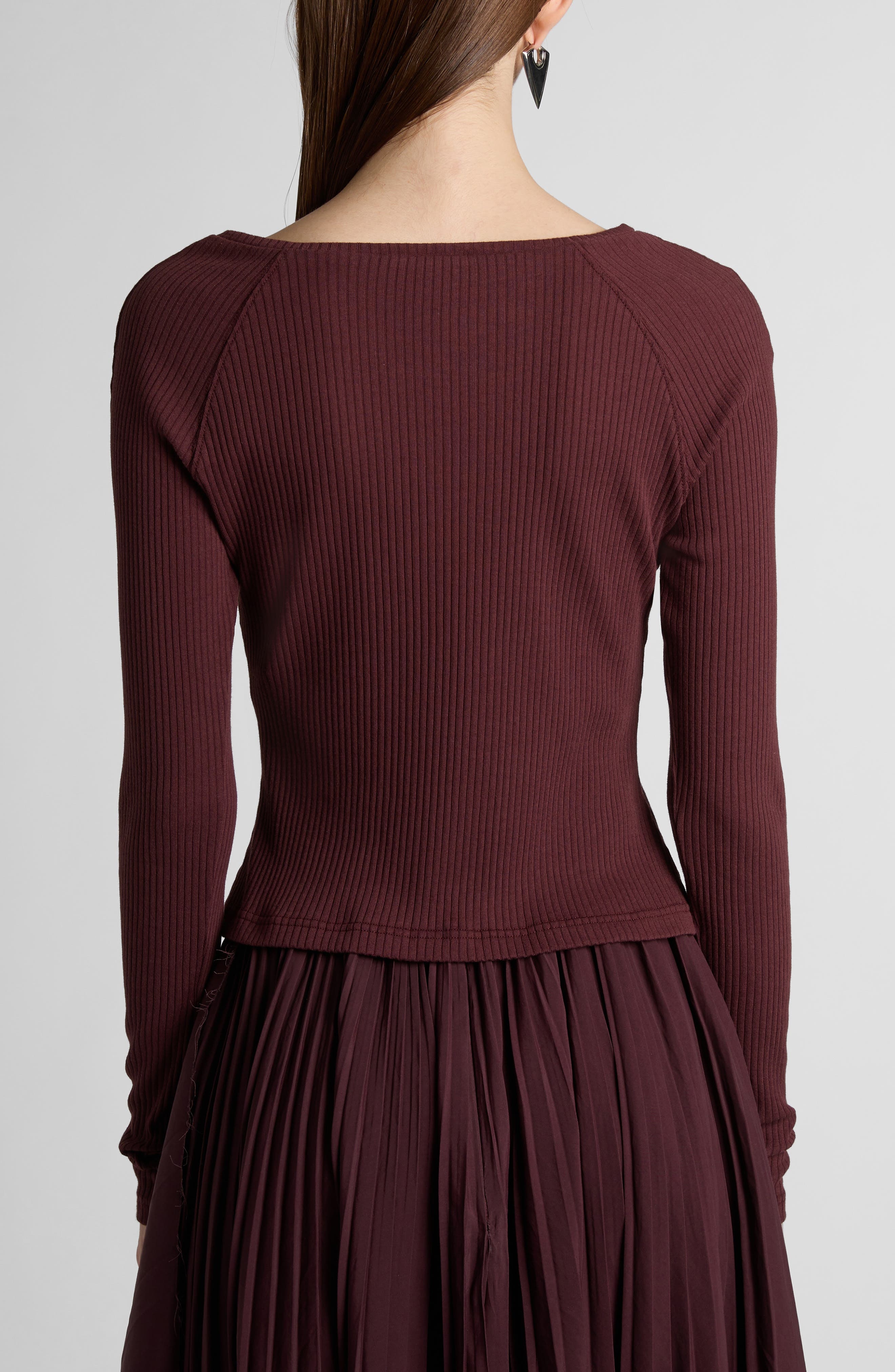 McQueen Rib Long Sleeve Top in Burgundy at Nordstrom - 3