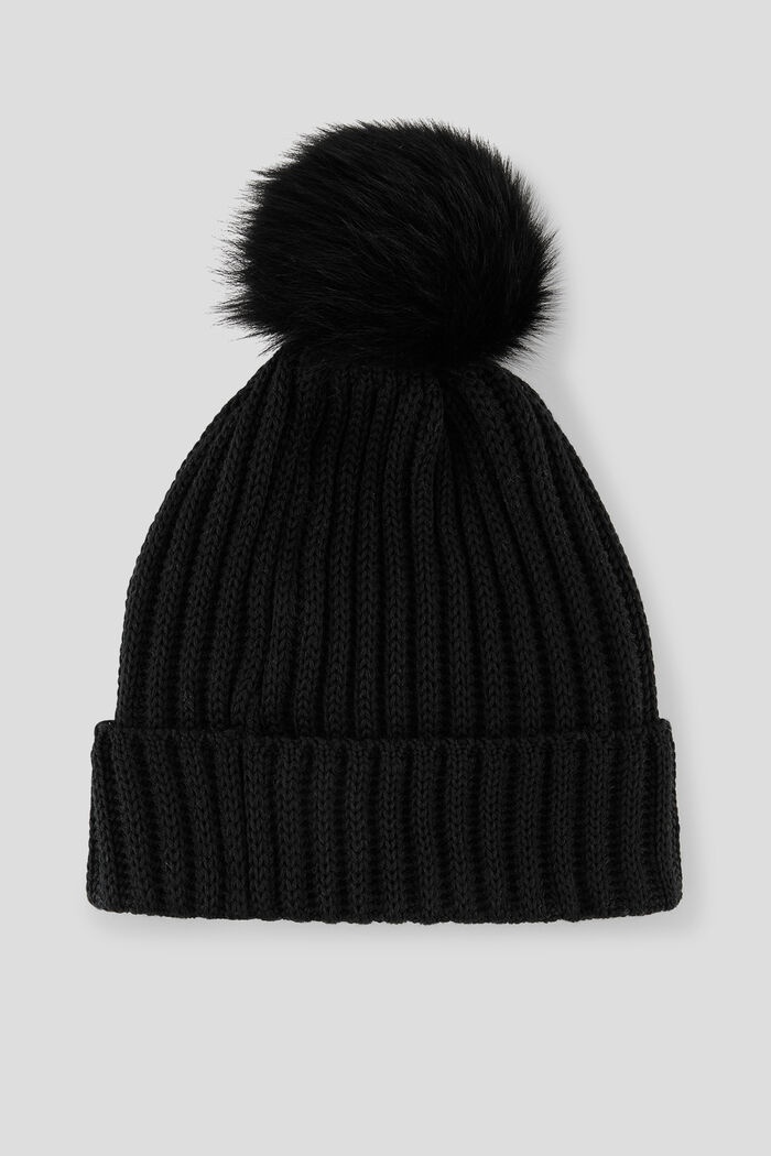 Ranya Knitted hat with lambskin pompom in Black - 3