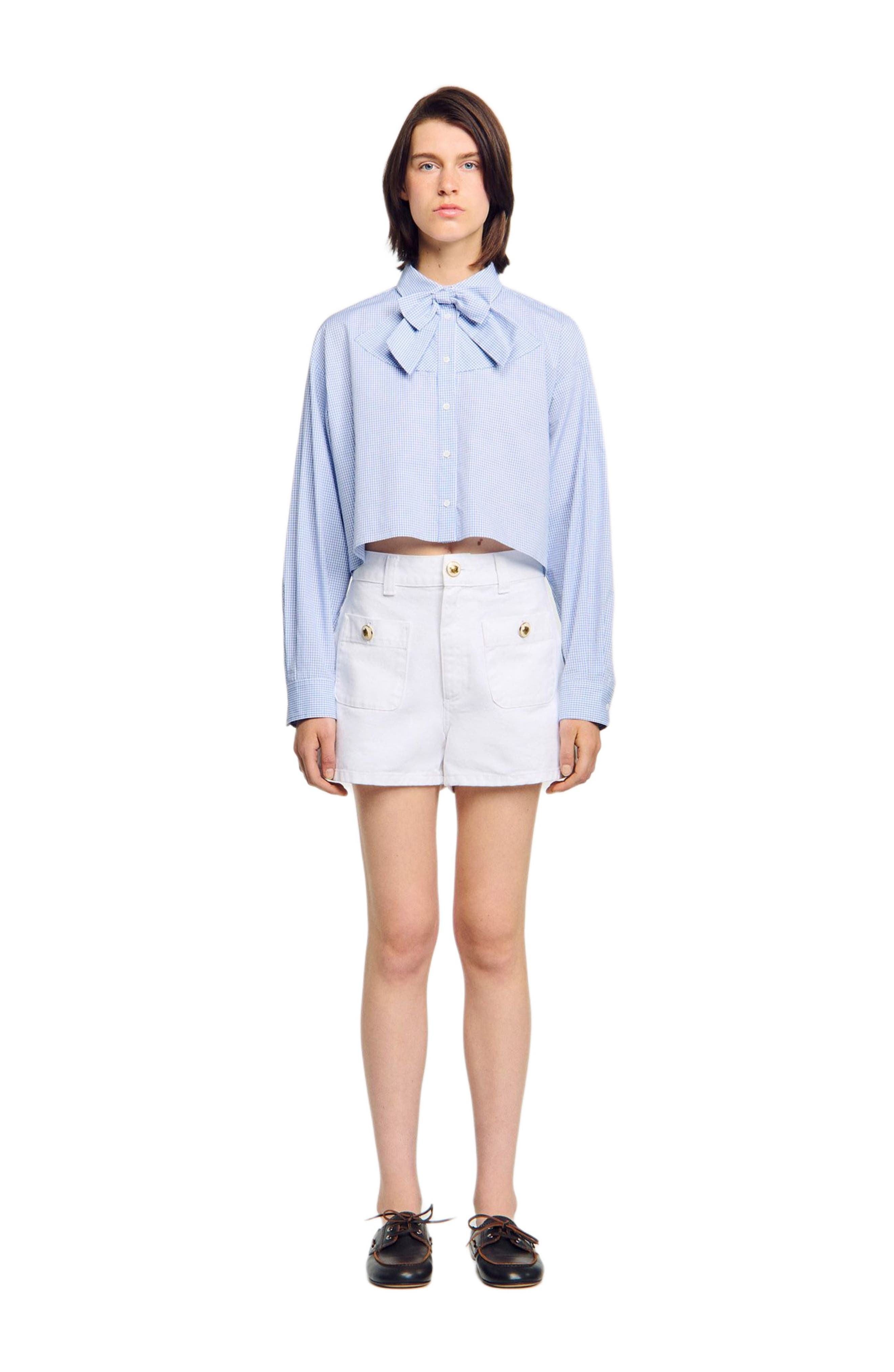 SANDRO Bow collar shirt in Ciel /Blanc at Nordstrom - 1