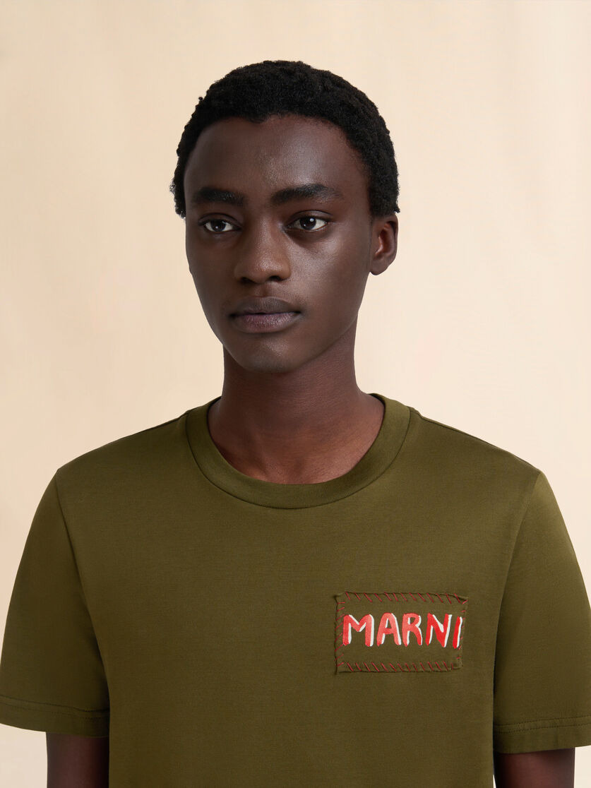 DEEP GREEN COTTON CREW NECK T-SHIRT WITH MARNI LABEL - 4
