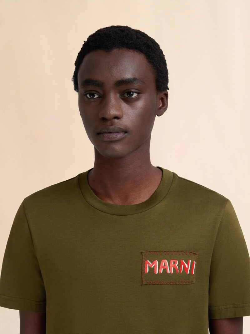DEEP GREEN COTTON CREW NECK T-SHIRT WITH MARNI LABEL 4