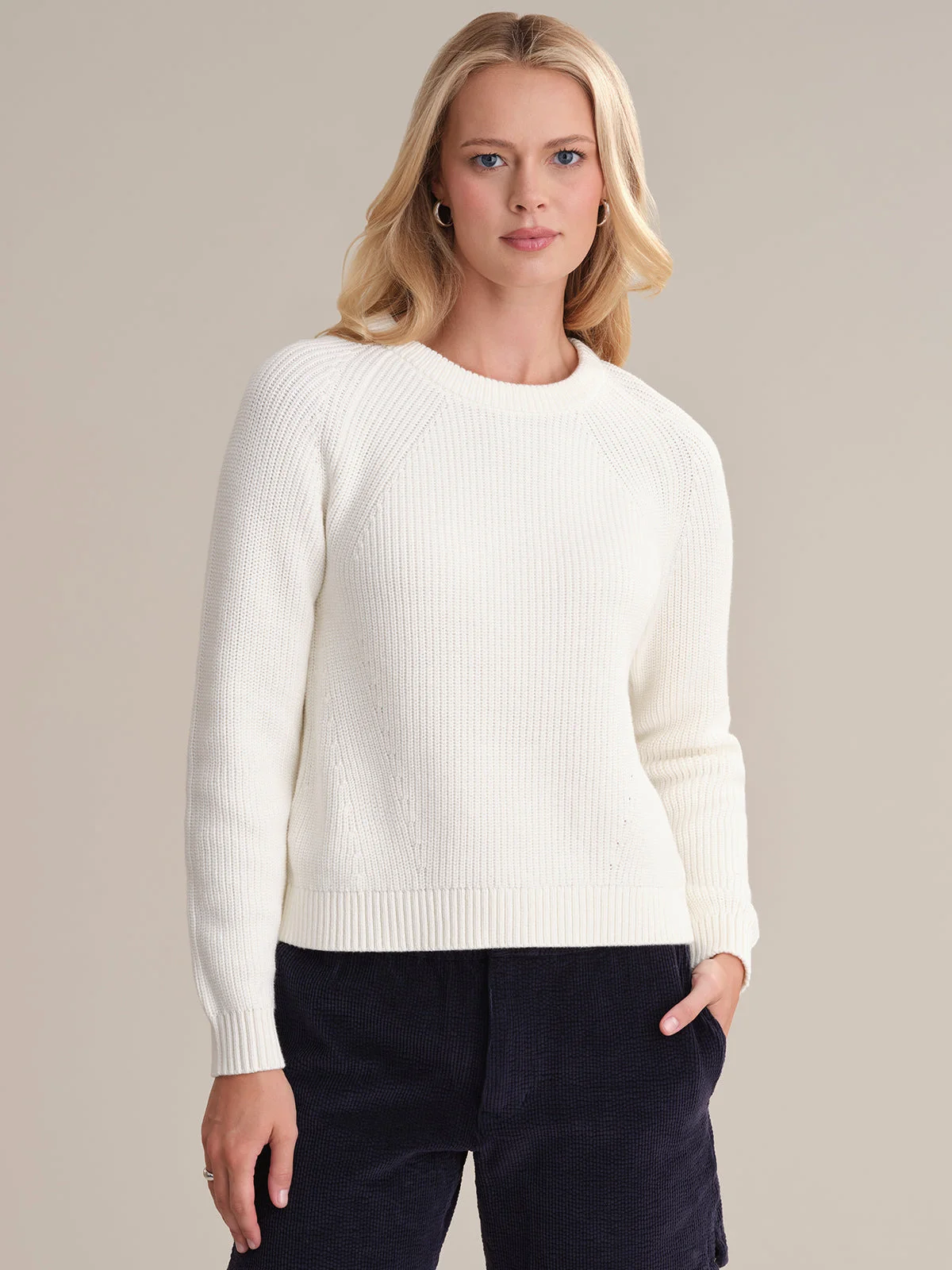 Sophia: Crewneck Shaker Stitch Cotton Sweater - 1