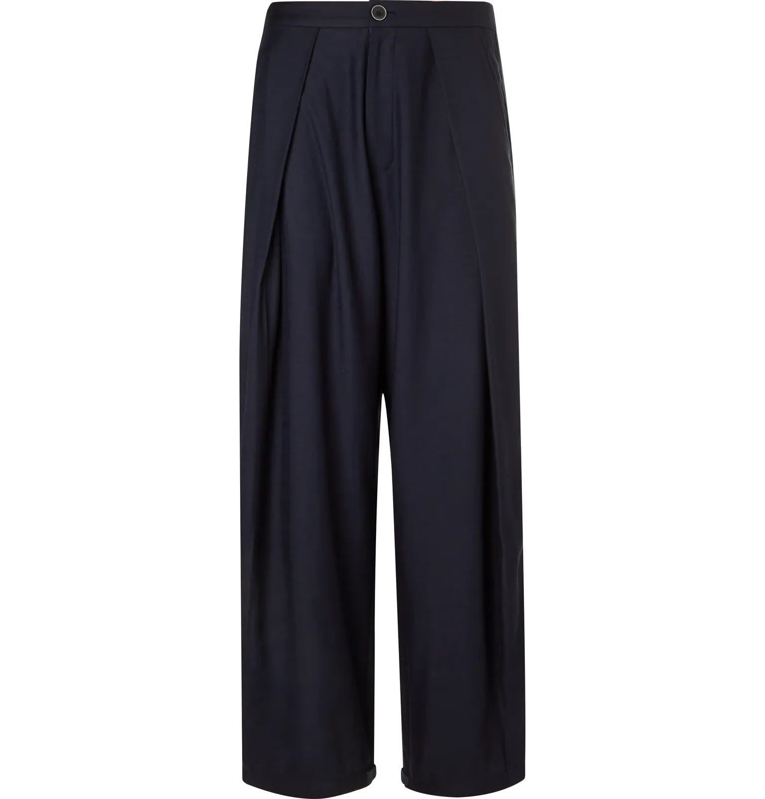 Wide-Leg Pleated Wool-Blend Trousers - 1