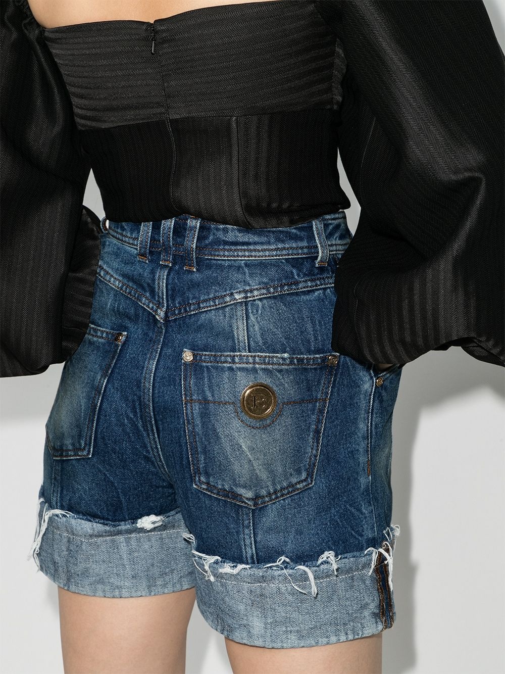 high waist turn up denim shorts - 3