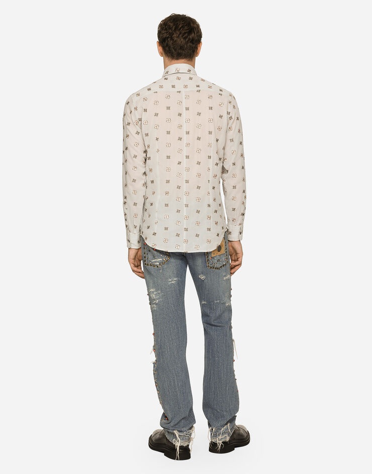 Washed denim jeans with studs and rips - 3
