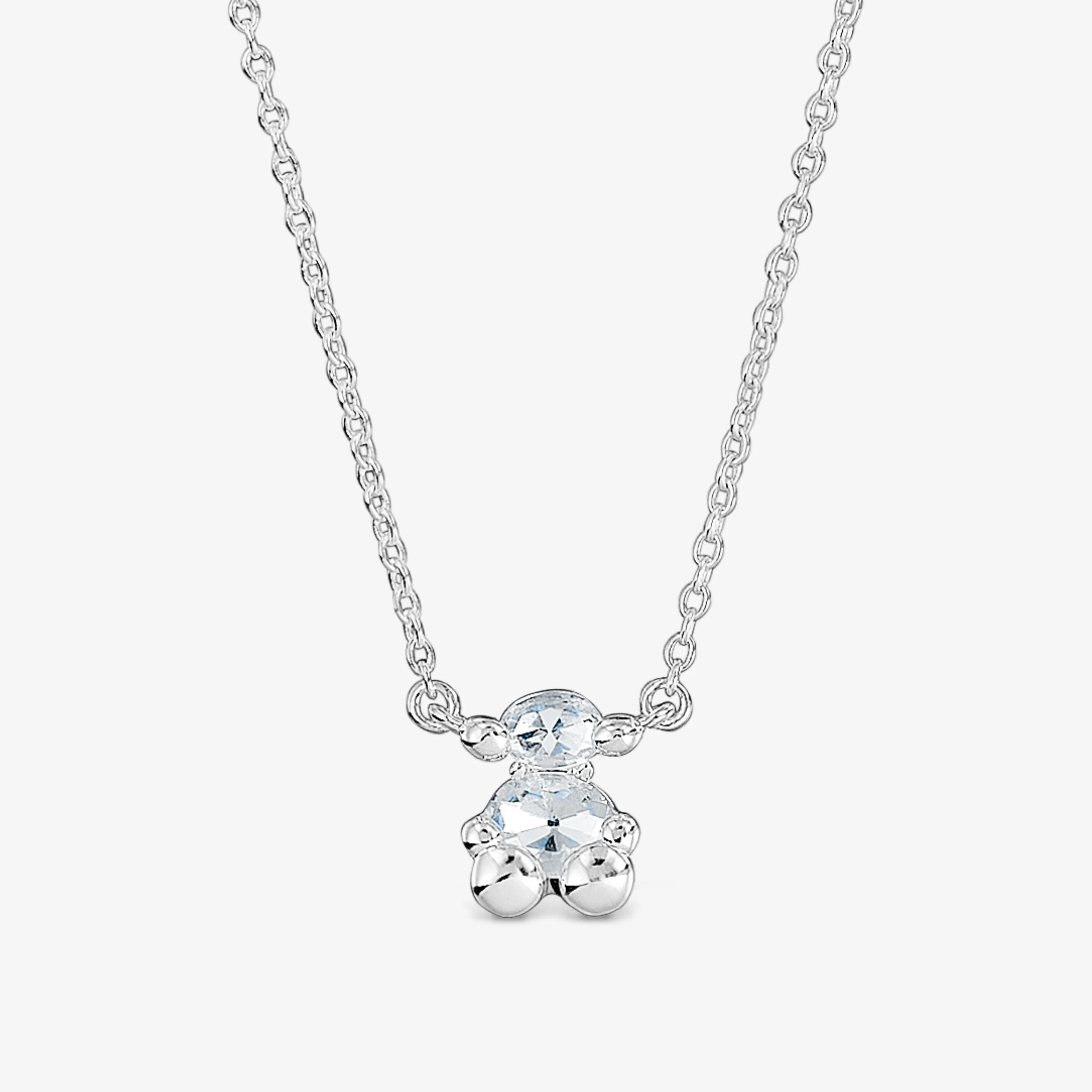 Short silver and rock crystal quartz bear motif Necklace Color Bear - 1