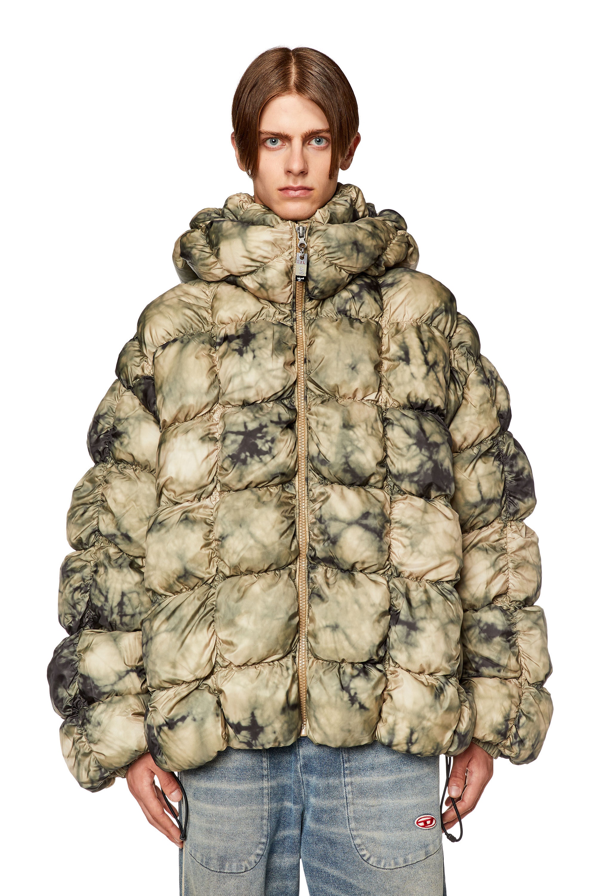 DIESEL W-ralle Tie-dye Hooded Puffer Jacket in Green for Men