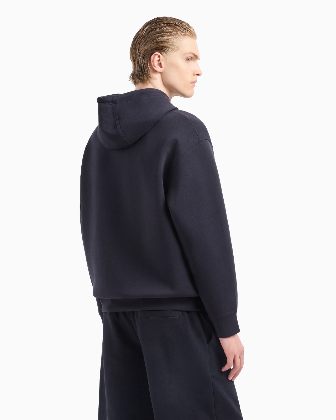 HOODED SWEATSHIRT IN DOUBLE JERSEY WITH CONTOURED EAGLE FLOCKED PRINT - 3