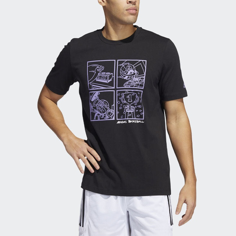 adidas adidas Cartoon Pattern Basketball Sports Pullover Short Sleeve Black HF8164 outlook