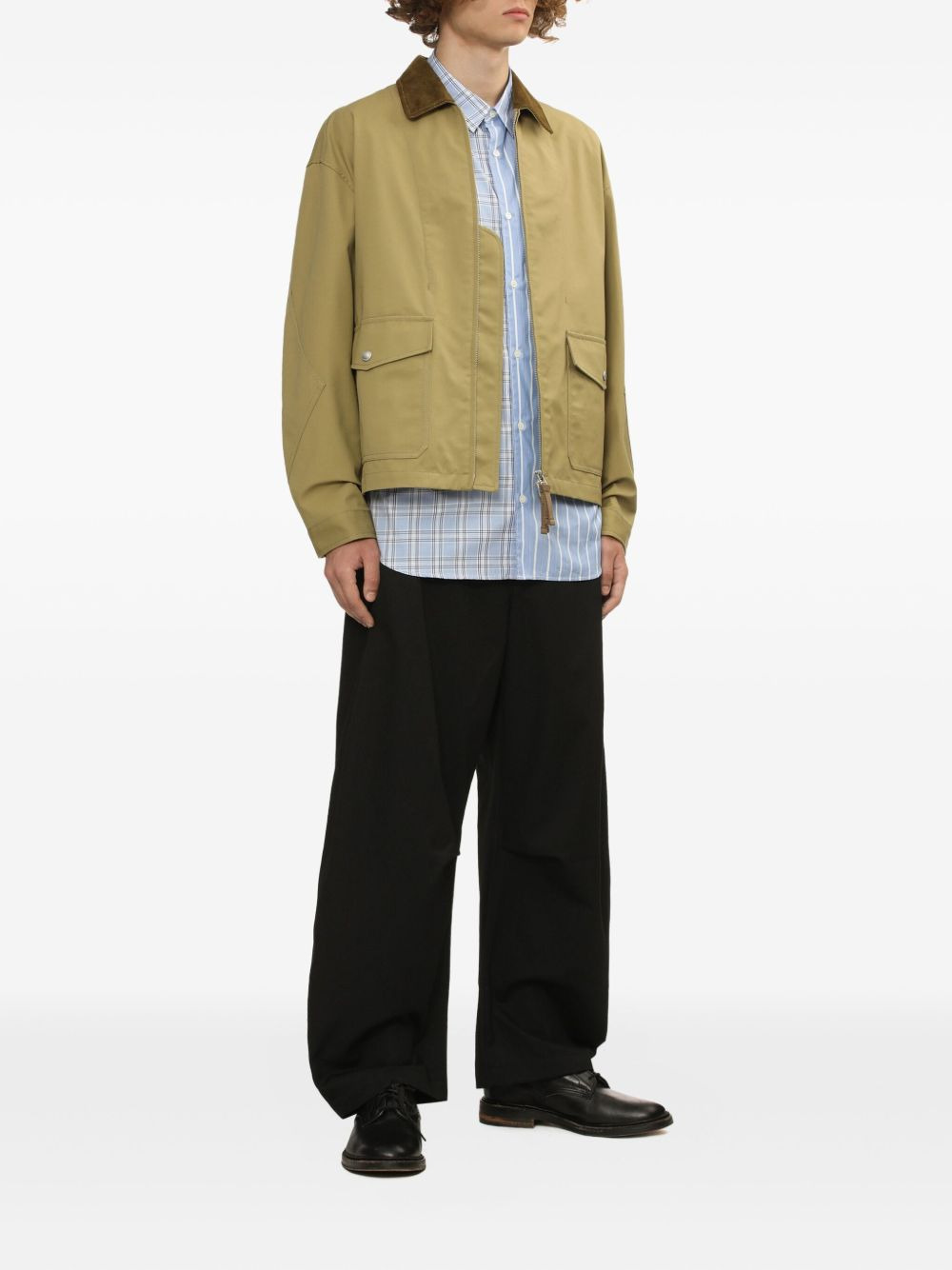 corduroy-collar flap-pocket jacket - 2