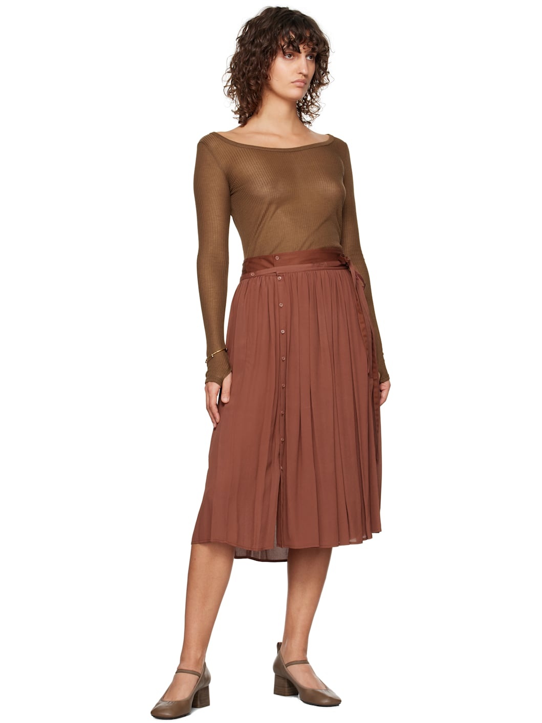 Brown Soft Midi Skirt - 4