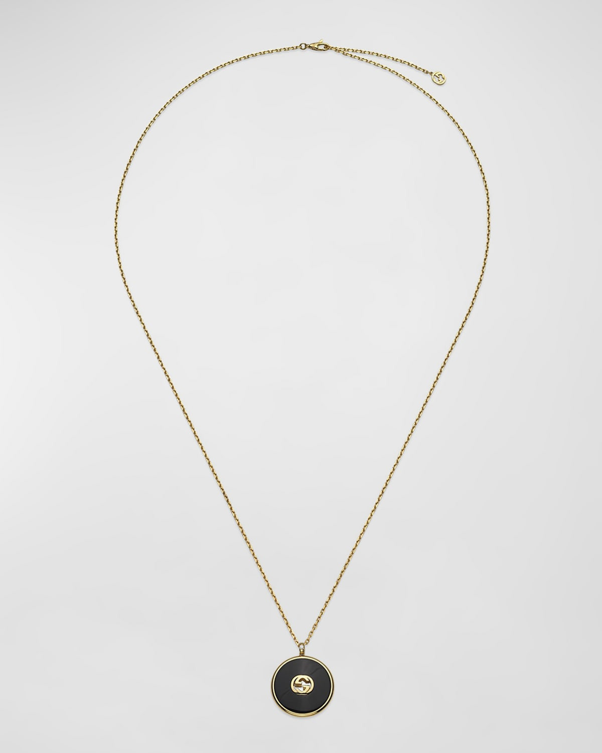 Interlocking G Onyx Pendant Necklace with Diamond - 1