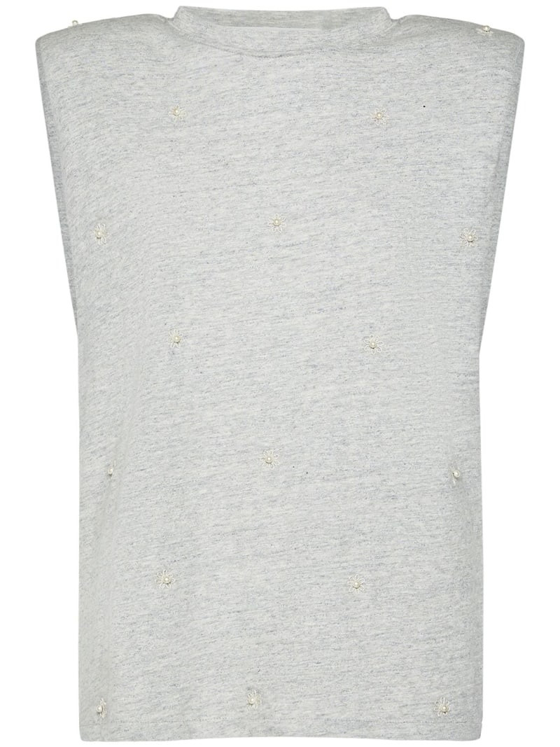 Golden Goose Aged white sleeveless T-shirt with padded shoulder and pearls outlook