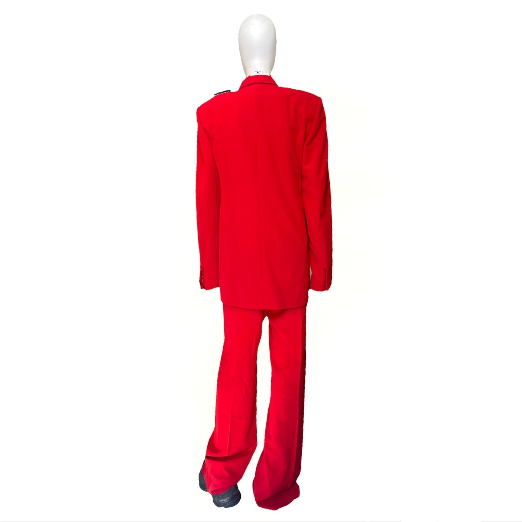Balenciaga Bwnt ss19 runway set red 80s boxy shoulder blazer pants suit set 44 - 7