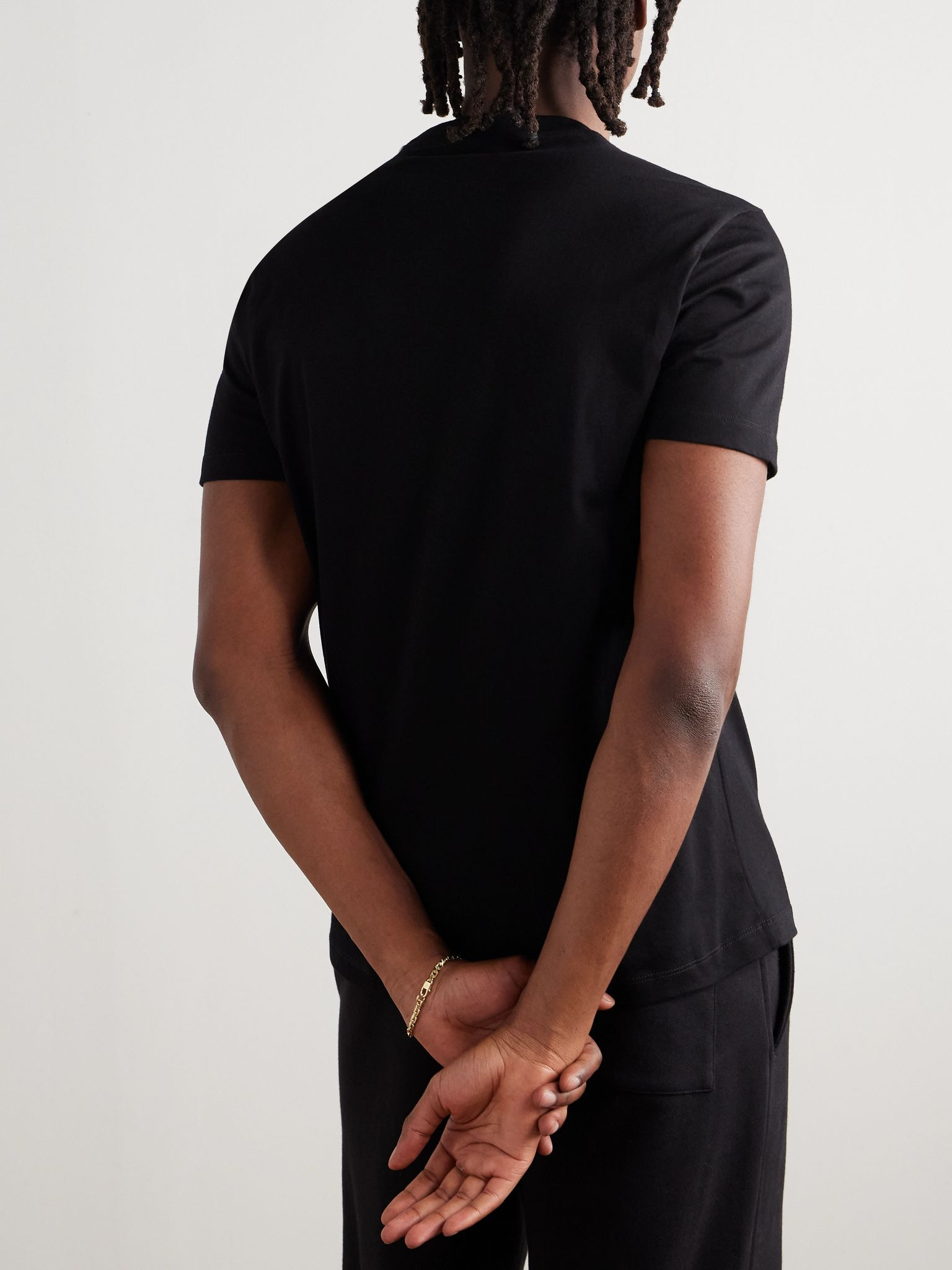Logo-Embroidered Cotton-Jersey T-Shirt Black - 3