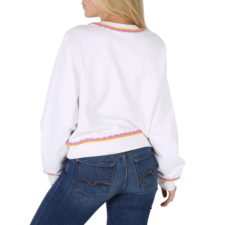 Moschino Fantasy Print White Crochet Details Cotton Sweatshirt - 6