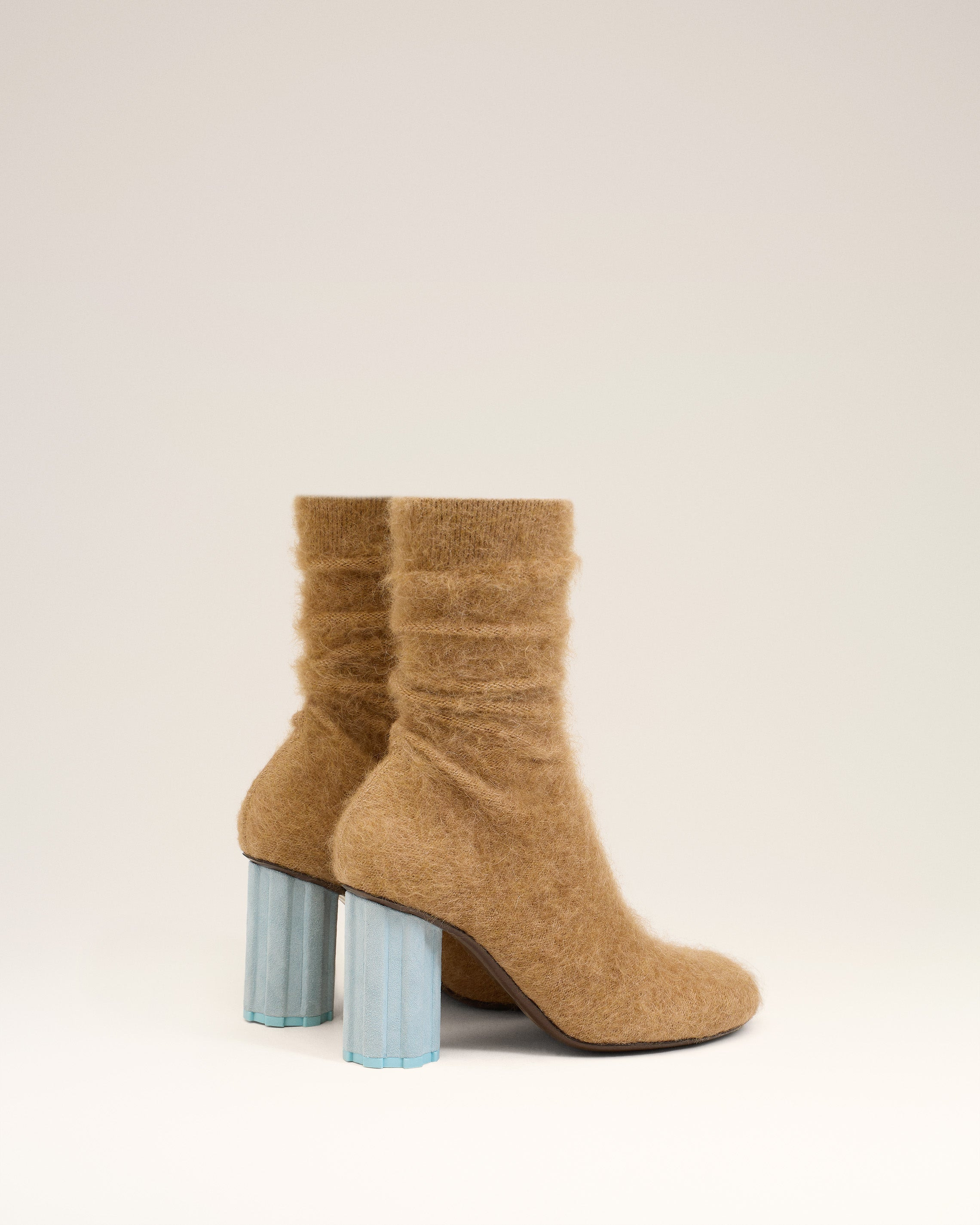 BROWN MOHAIR KNIT PIANO ANKLE BOOTS - 4