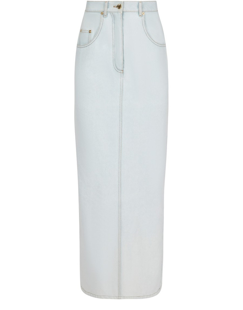 Long denim skirt with slit 1