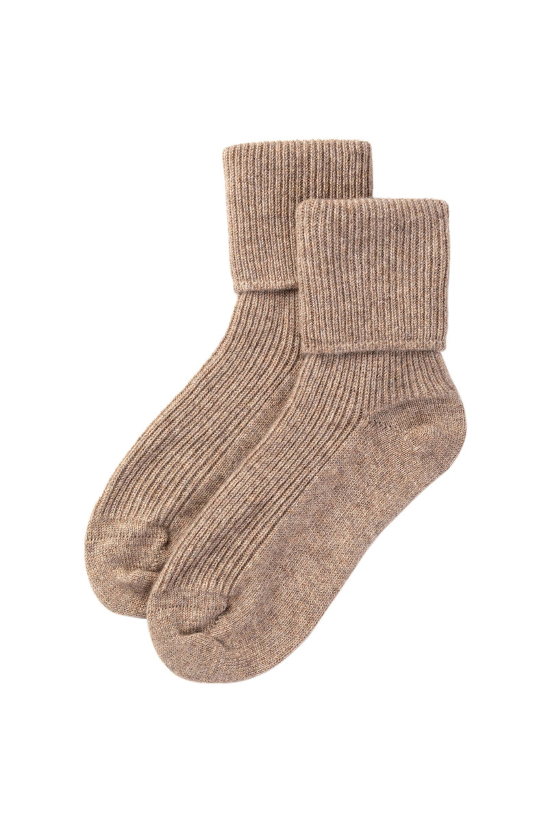 Women's Light Brown Cashmere Lounge Socks 1
