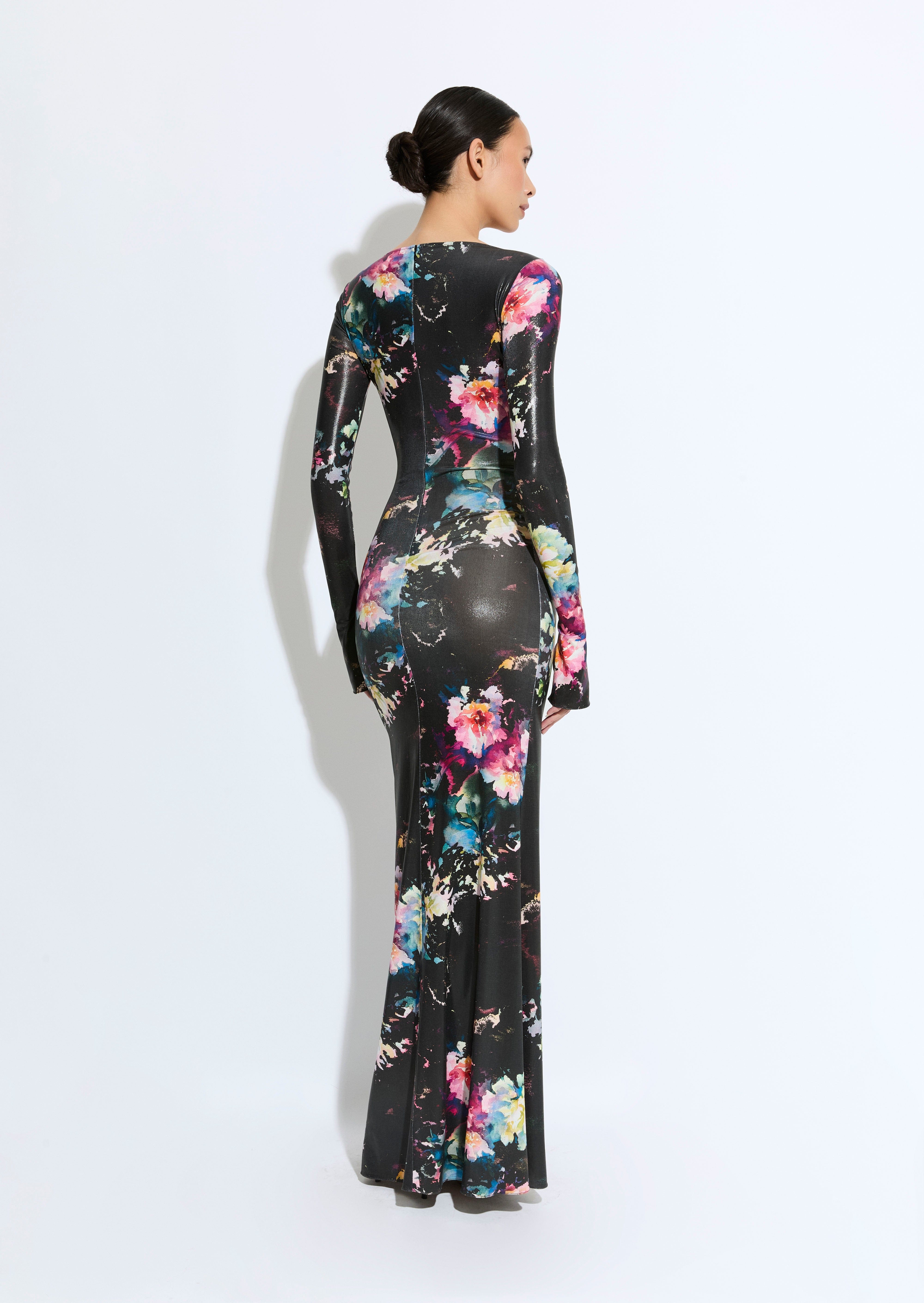 Floral Jersey  Boatneck Gown - 3