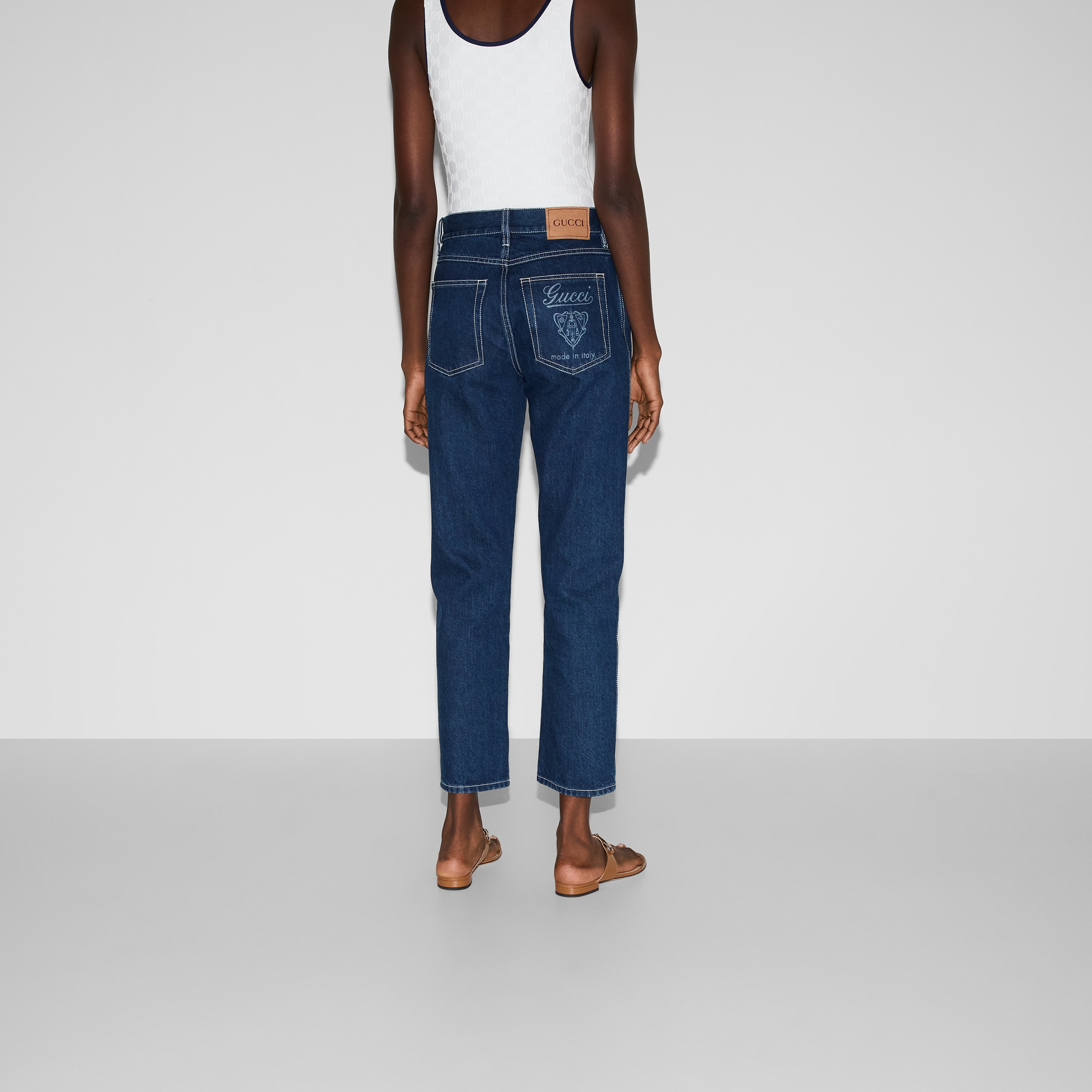 Slim cropped fit lasered denim pants - 4