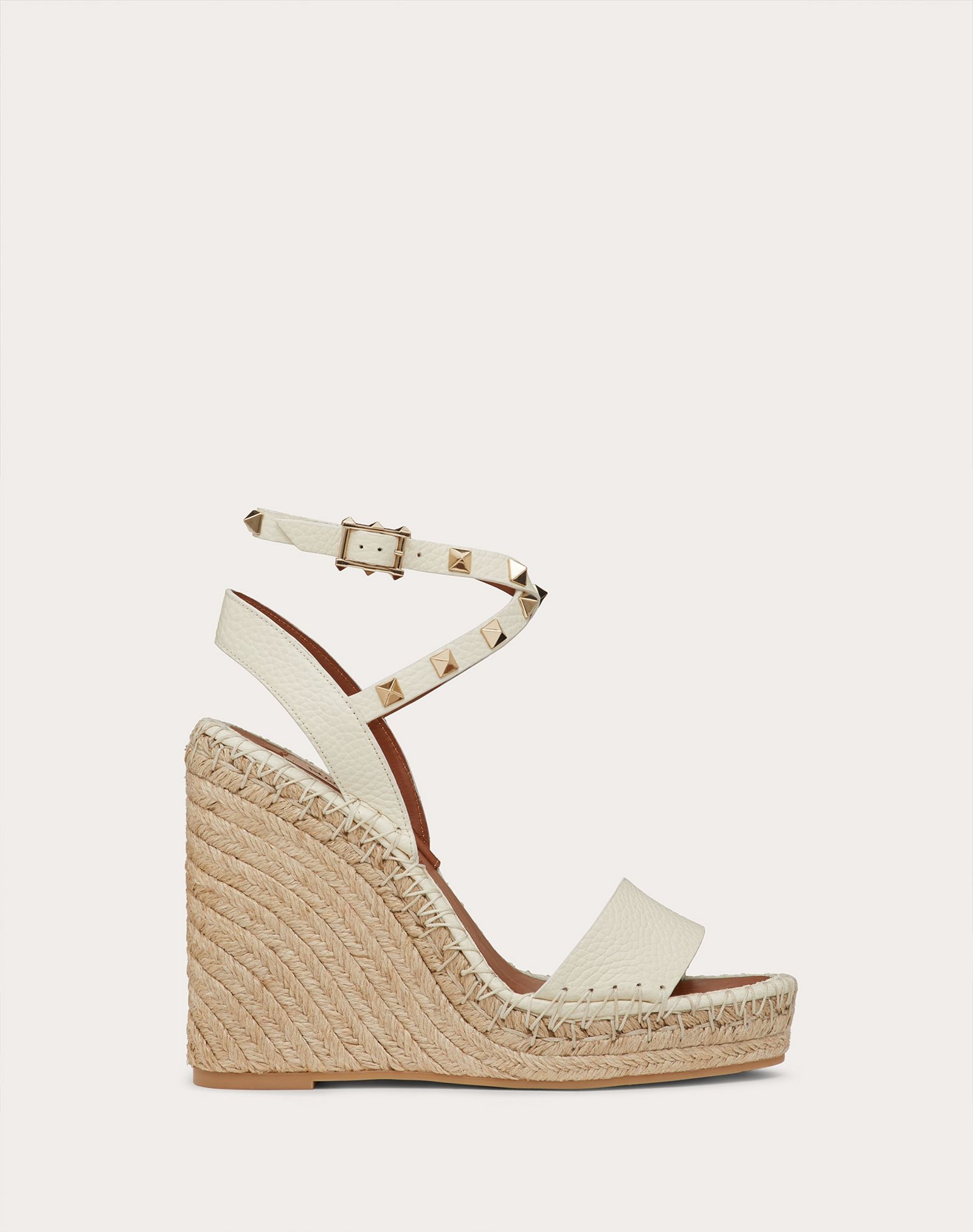 Rockstud Double Grainy Calfskin Wedge Sandal 125mm - 1