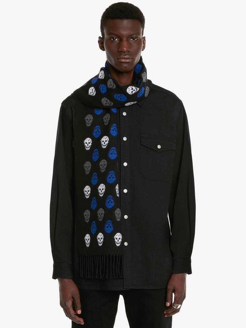 Men's Reversible Skull Scarf in Black/blue - 4