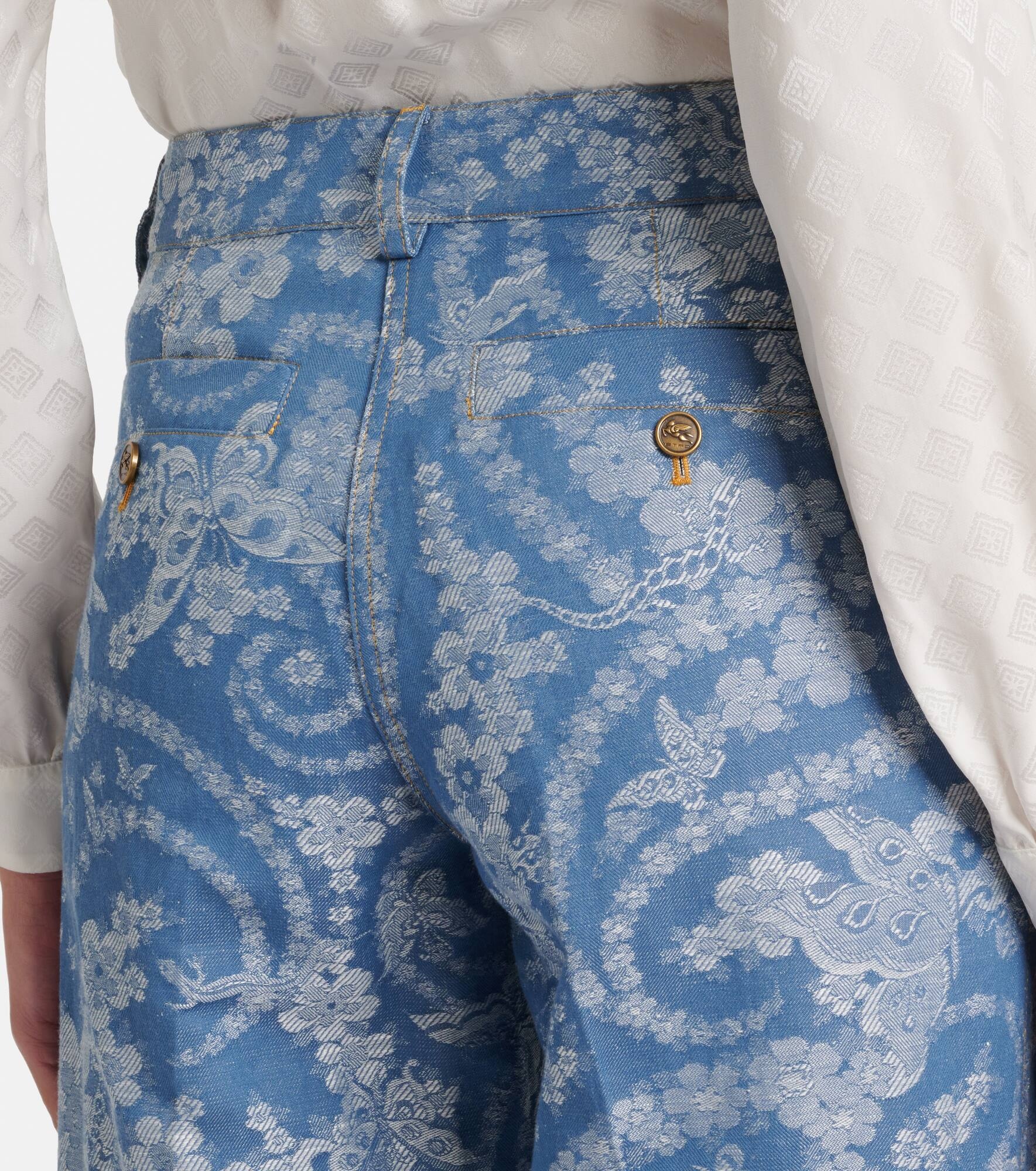 Printed cotton and linen wide-leg pants - 5