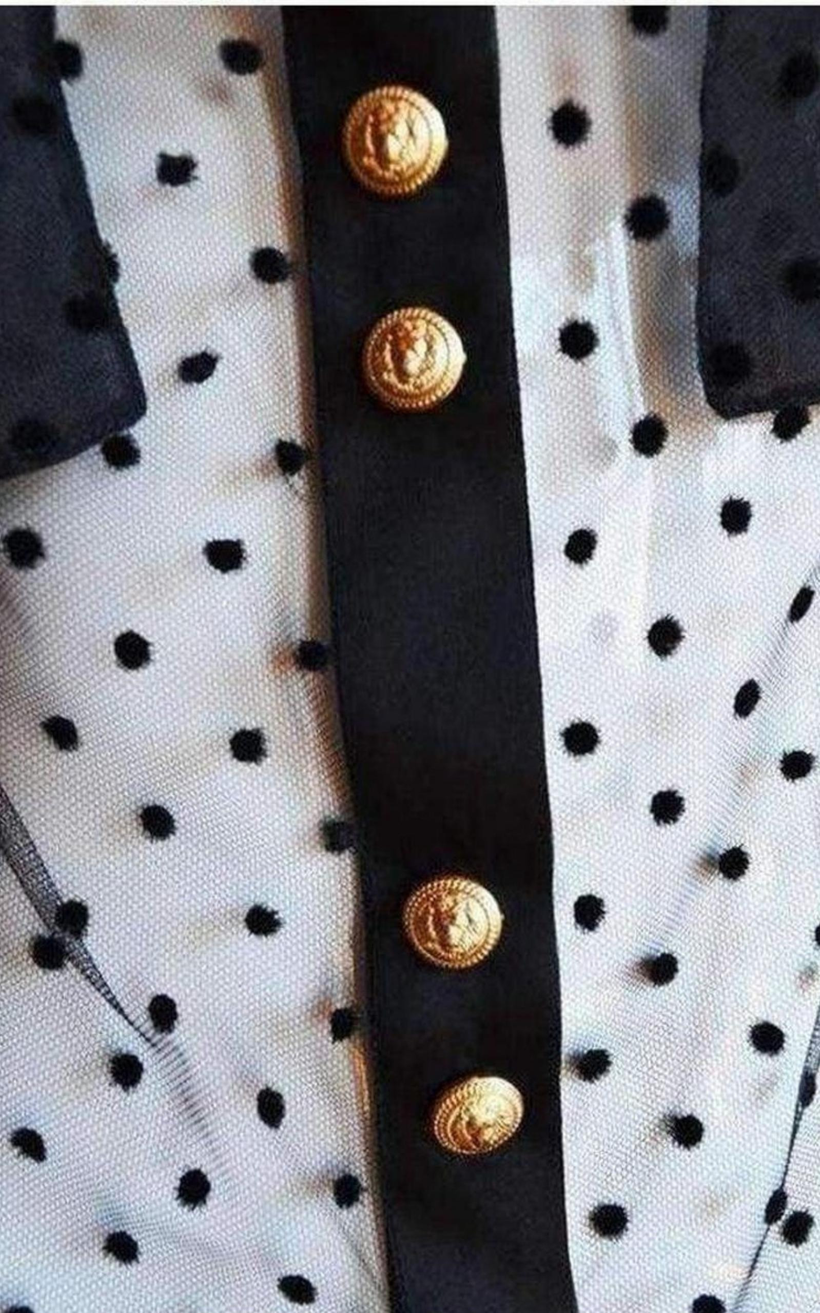 Long Sleeve Black Polka Dot Silk Shirt - 6