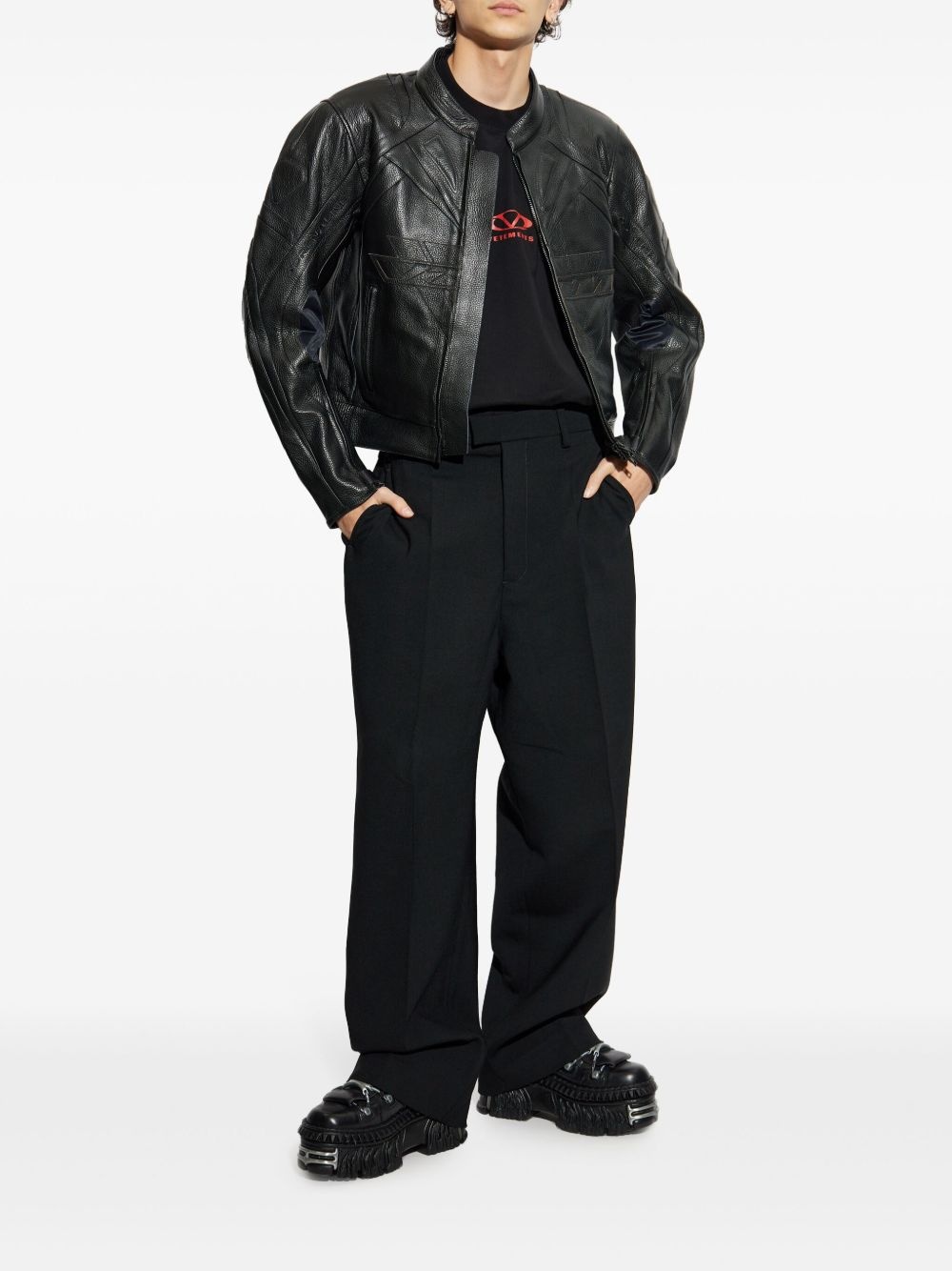 zipped leather jacket - 2