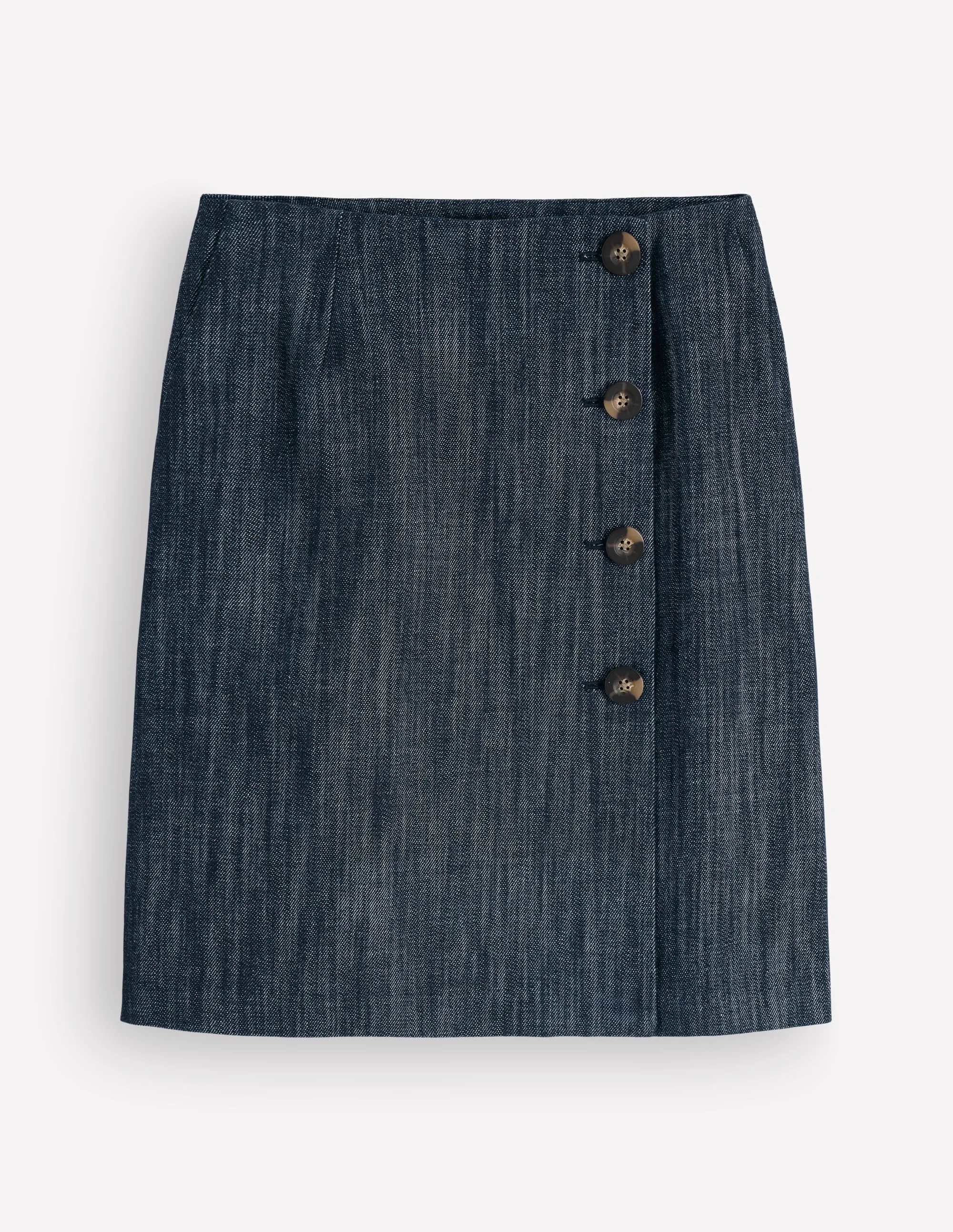 Evelyn Twill Button Wrap Skirt-Indigo Twill - 1