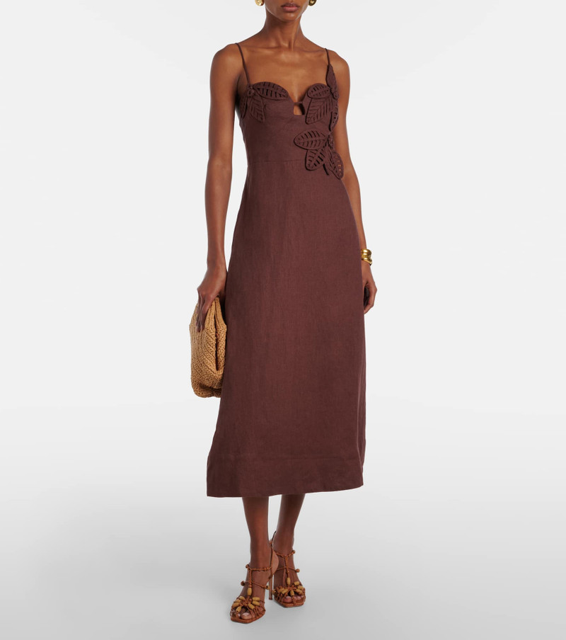 FARM RIO Appliqué linen midi dress outlook