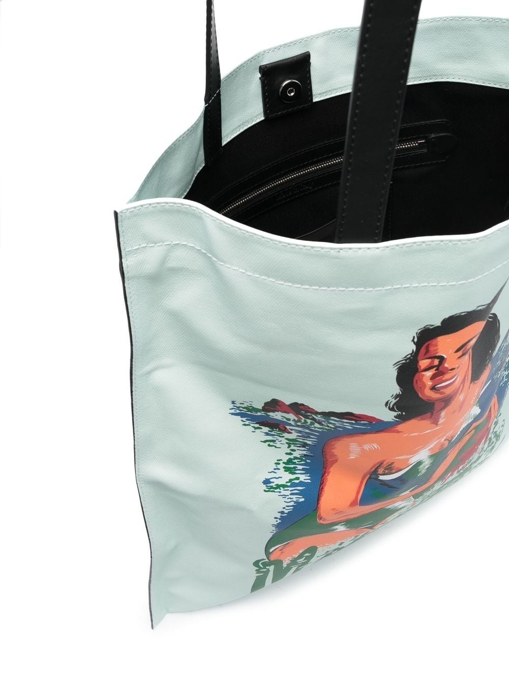 illustration-print leather tote - 5