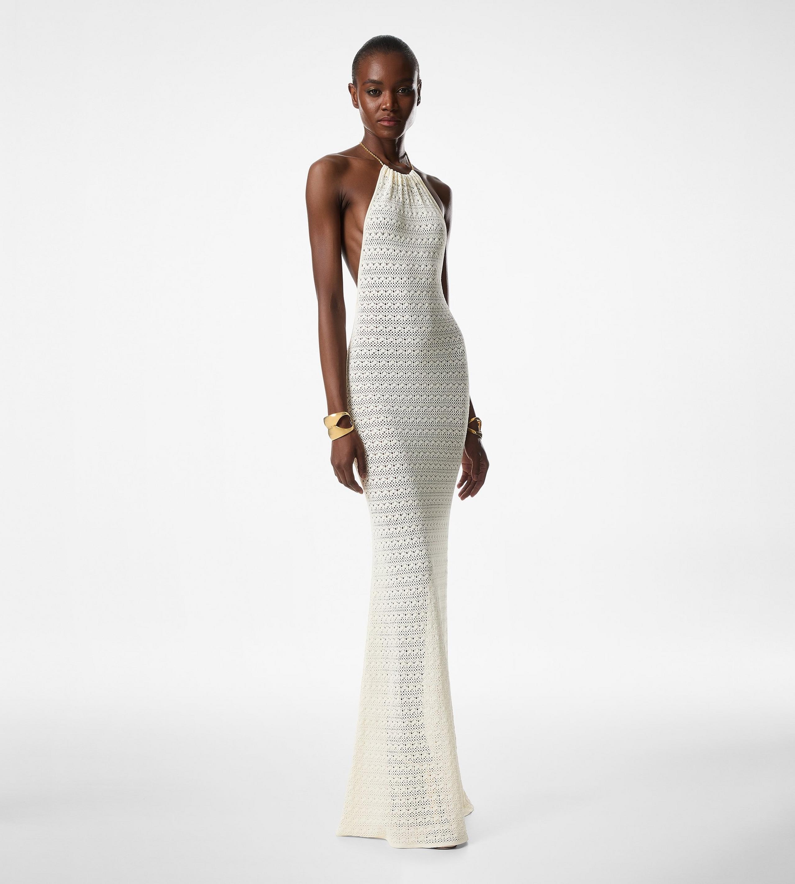 OPENWORK KNIT HALTERNECK EVENING DRESS - 3