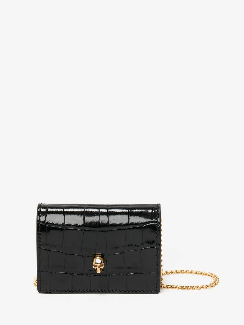 Women's Skull Card Holder With Chain in Black - 1