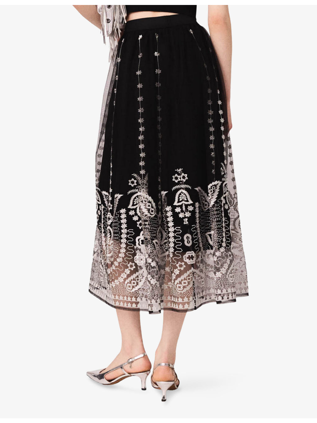 Floral-Embroidered High-Waist Tulle Maxi Skirt - 4