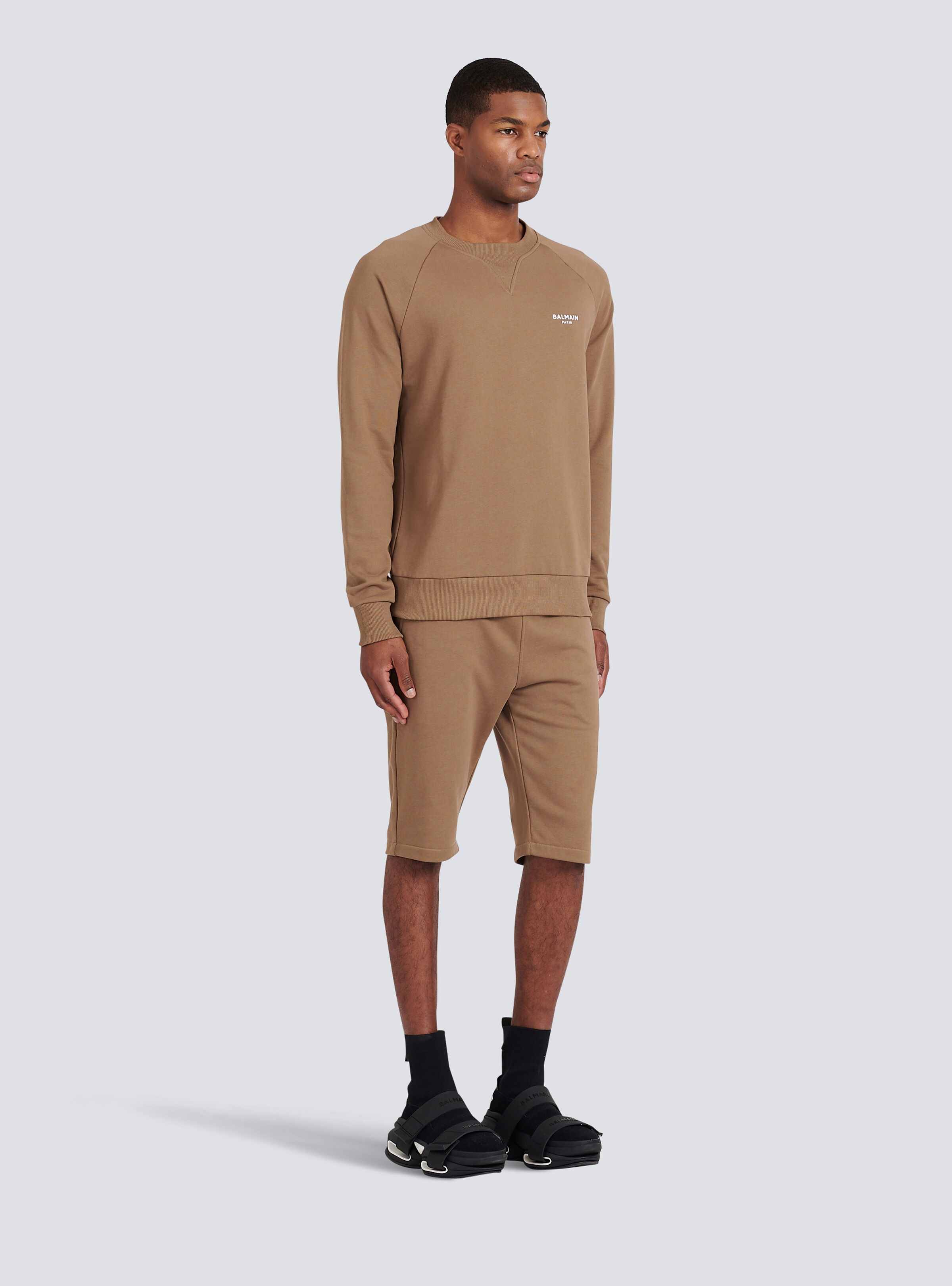 Eco-designed cotton sweatshirt with small flocked Balmain Paris logo - 5