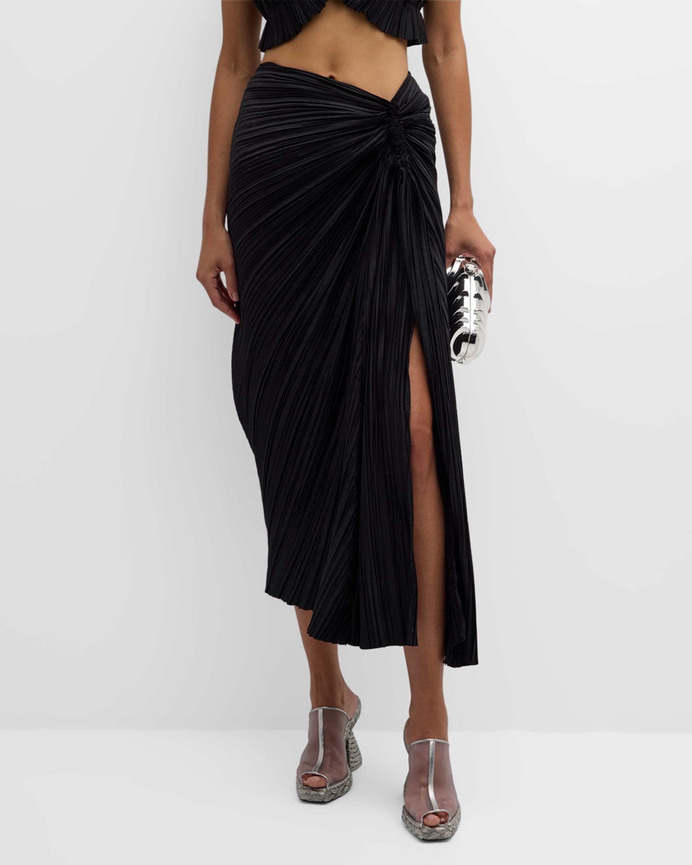 Sonoma Pleated Satin Midi Slit Skirt - 2